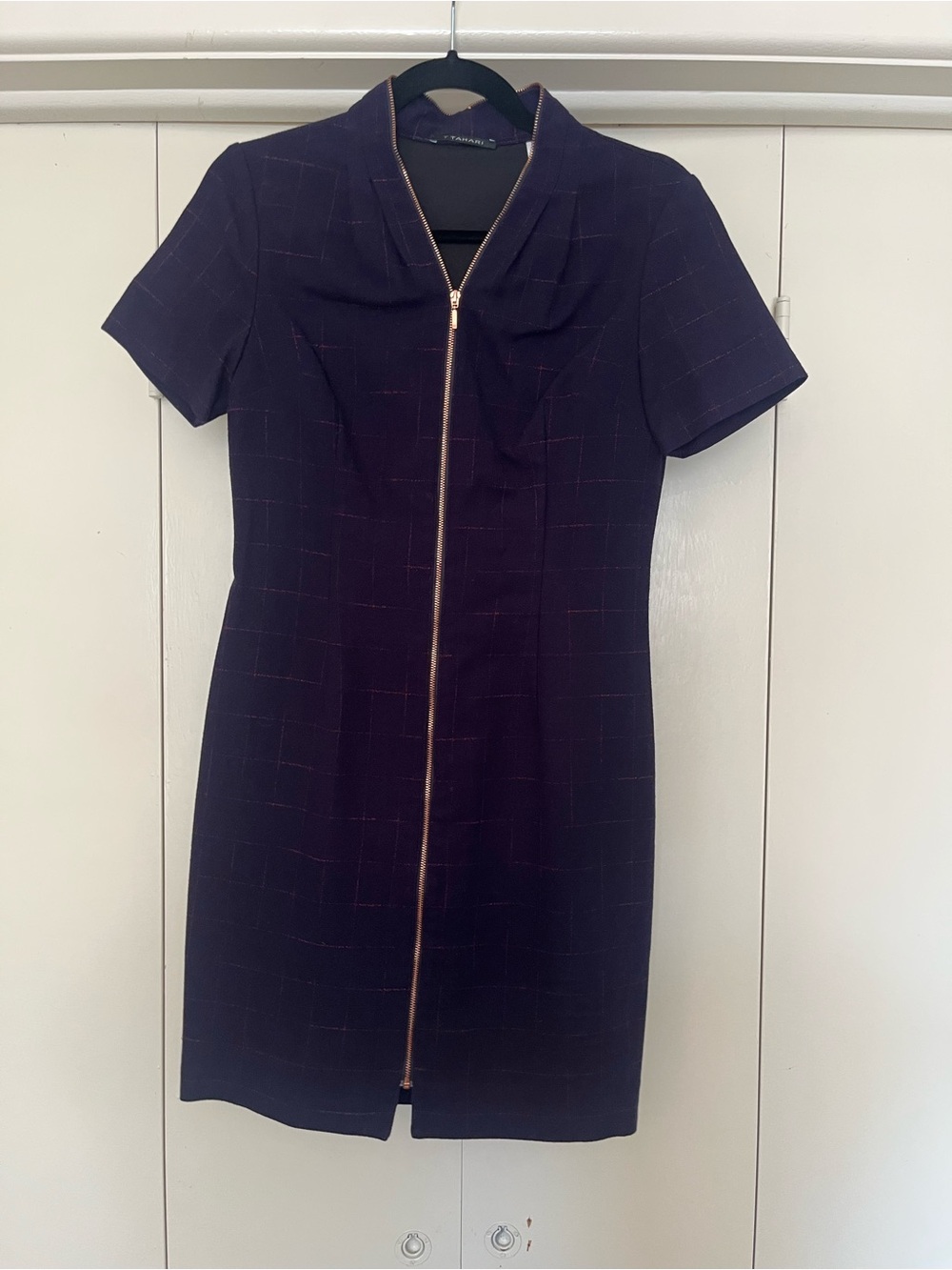 Tahari Navy Mini Dress with Gold Zip